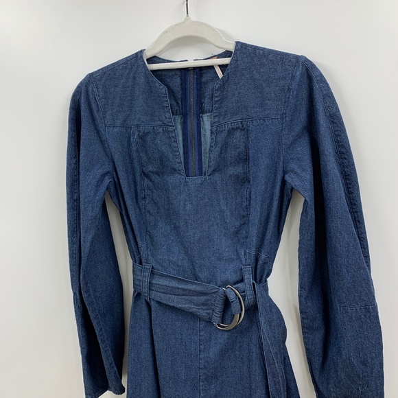 Free People Karmen Denim Tie Belt Mini Dress Sz XS - Picture 4 of 12